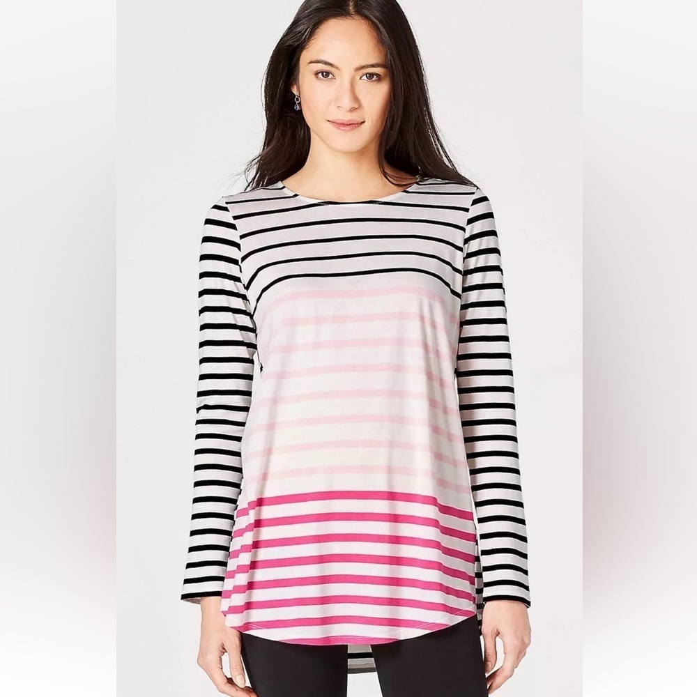 J. Jill Soft Crewneck Knit Tunic has Tricolor Stripes in Front 2 Pleats Back  2X